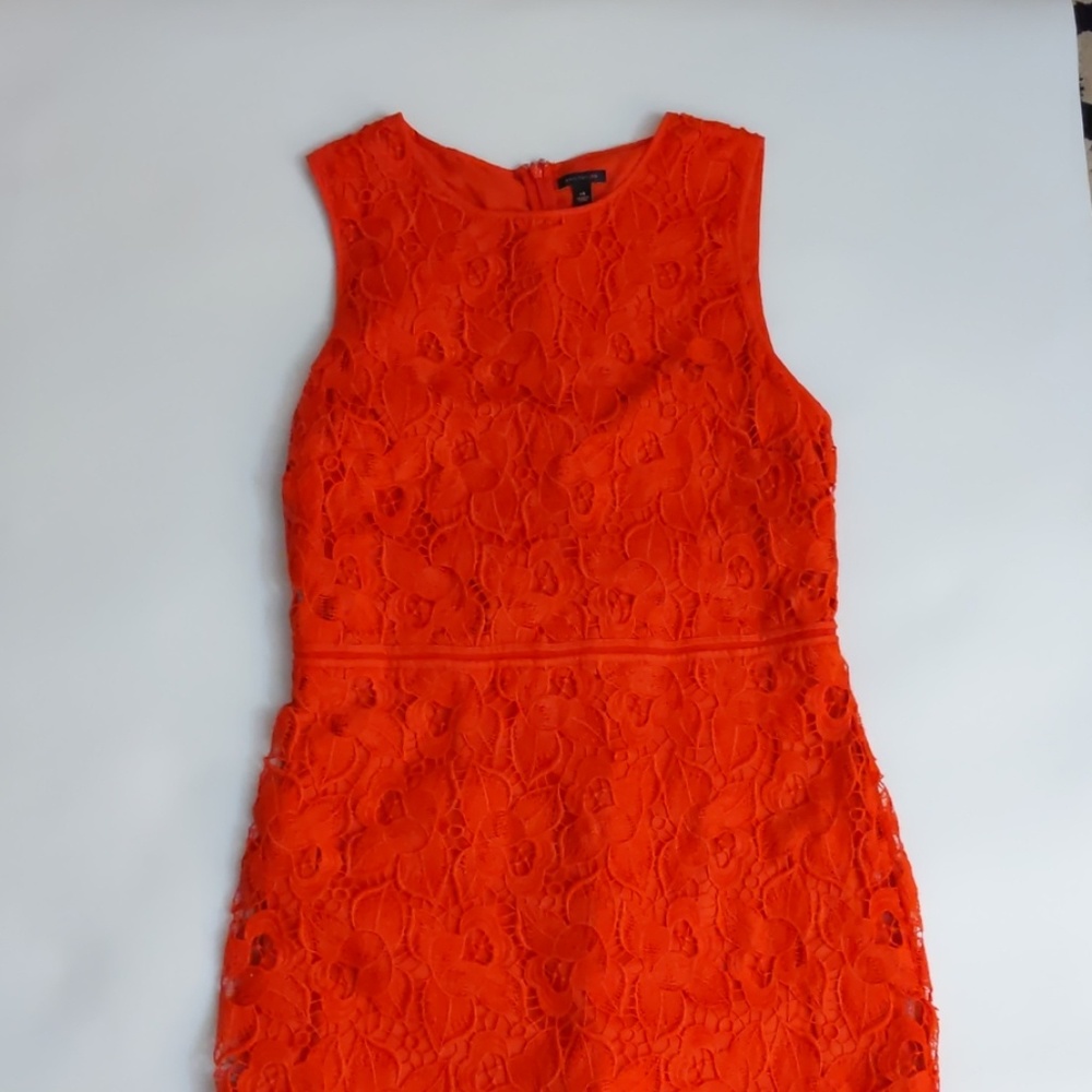 Ann Taylor orange - red lace sheath dress size 14
